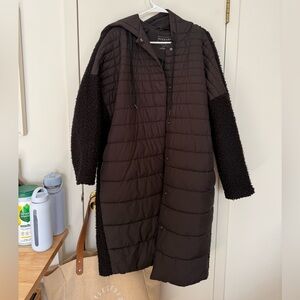 Women's Black Mixed Media Long Puffer - S